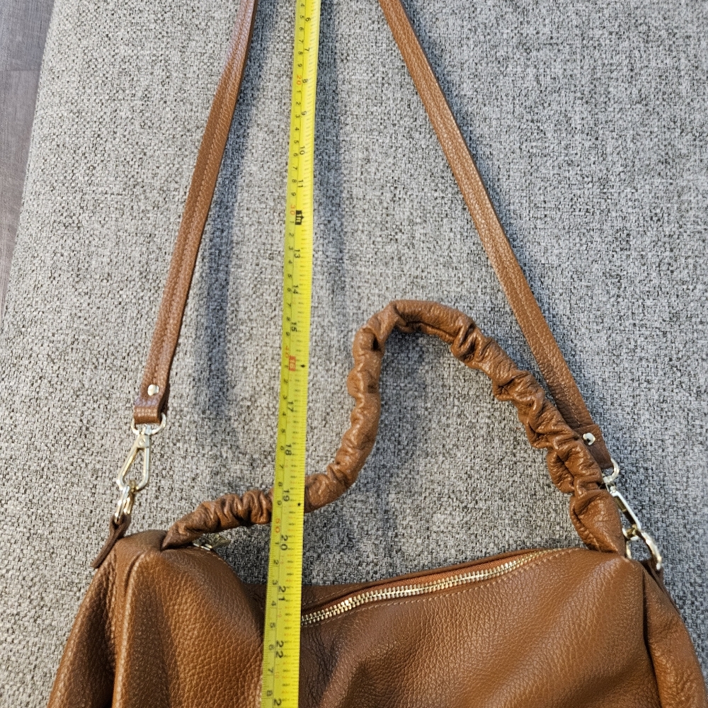 LUANA FERRACUTI Leather ShoulderBag With Ruched Handie Made In Italy Cognac EUC - Picture 16 of 16